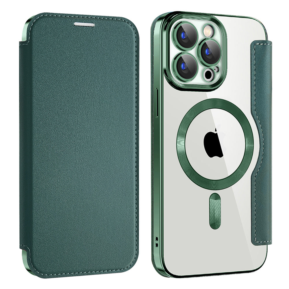 Husa MagSafe pentru Apple iPhone 15 Pro, Techsuit, SmartMag Book, Verde