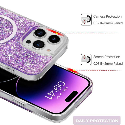 Husa MagSafe pentru Apple iPhone 15 Pro, Techsuit, Sparkly Glitter, Bleu