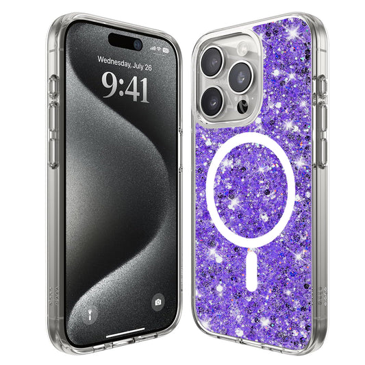 Husa MagSafe pentru Apple iPhone 15 Pro, Techsuit, Sparkly Glitter, Mov