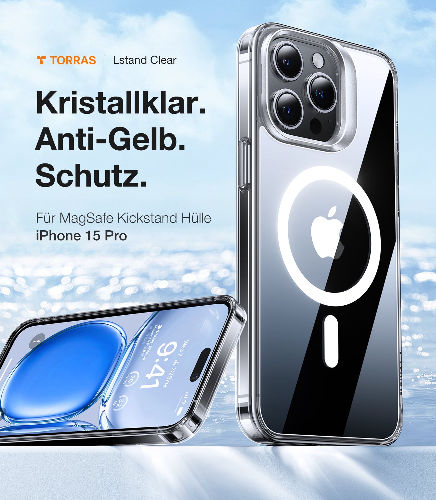 Husa MagSafe pentru Apple iPhone 15 Pro, Torras, Lstand, Transparenta