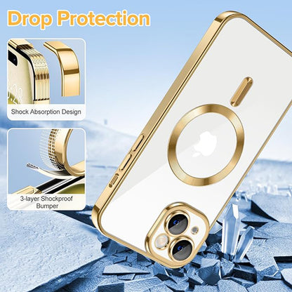 Husa MagSafe pentru Apple iPhone 15, Techsuit, Luxury Crystal, Aurie