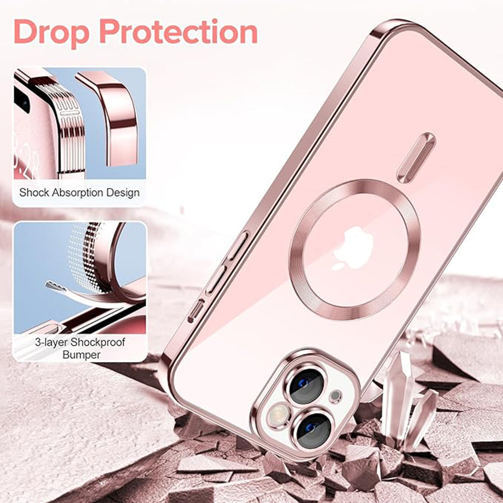 Husa MagSafe pentru Apple iPhone 15, Techsuit, Luxury Crystal, Roz