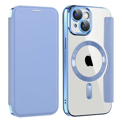 Husa MagSafe pentru Apple iPhone 15, Techsuit, SmartMag Book, Bleu