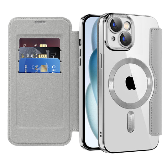 Husa MagSafe pentru Apple iPhone 15, Techsuit, SmartMag Book, Gri