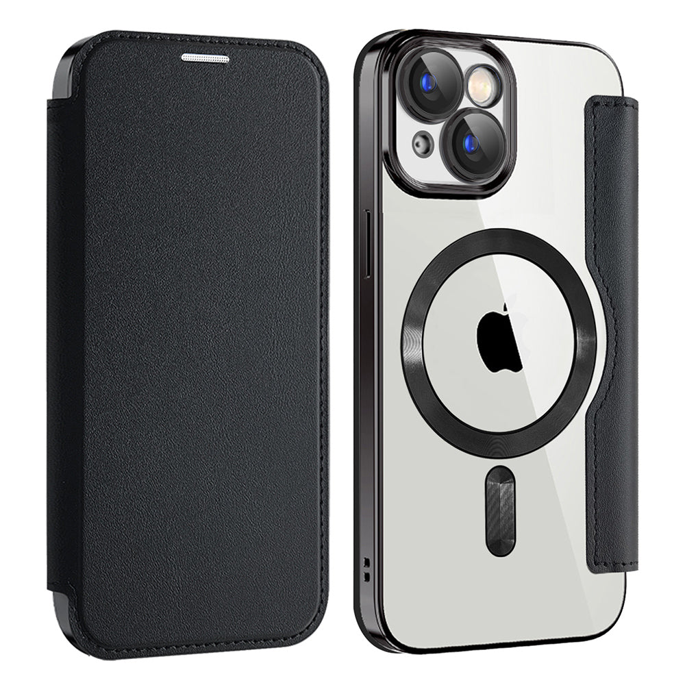 Husa MagSafe pentru Apple iPhone 15, Techsuit, SmartMag Book, Neagra