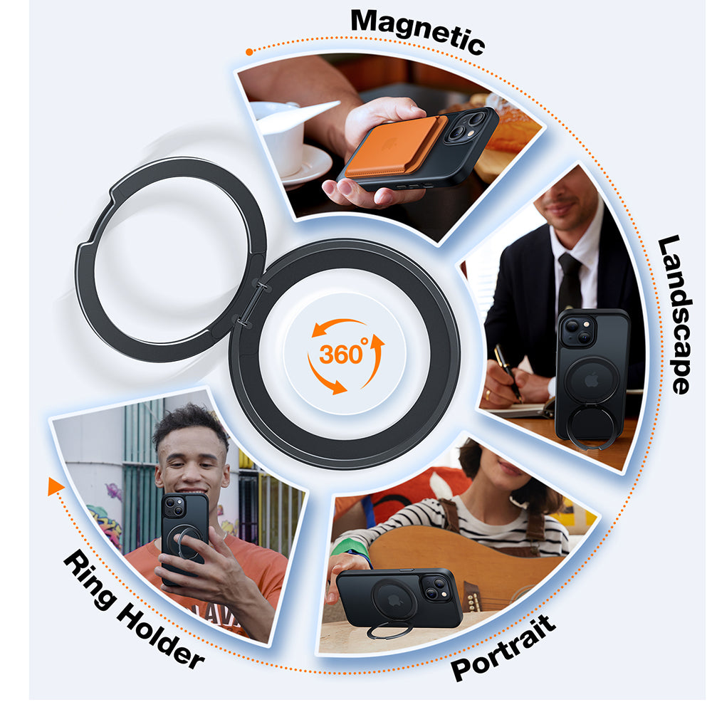 Husa MagSafe pentru Apple iPhone 15, Torras, Ostand Pro, Neagra