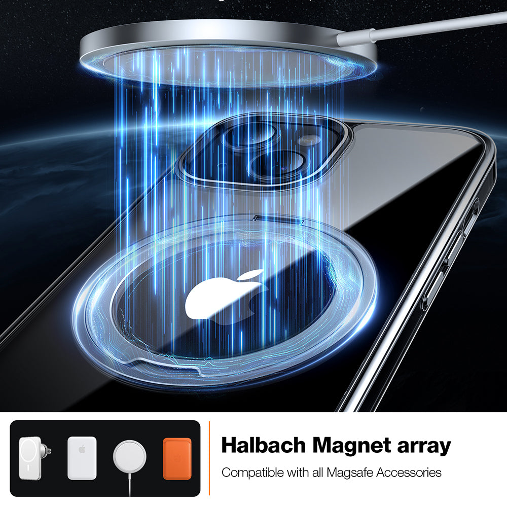 Husa MagSafe pentru Apple iPhone 15, Torras, Ostand Pro, Transparenta