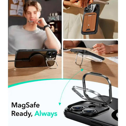 Husa MagSafe pentru Apple iPhone 16, ESR, Classic Hybrid Kickstand Slide, Neagra Transparenta