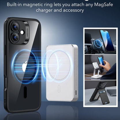 Husa MagSafe pentru Apple iPhone 16, ESR, Classic Hybrid, Neagra Transparenta