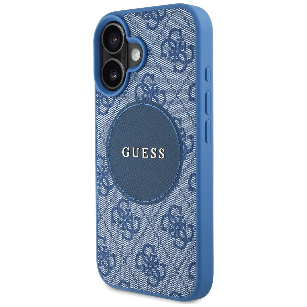 Husa MagSafe pentru Apple iPhone 16, Guess, 4G Circle Classic Logo, Albastra
