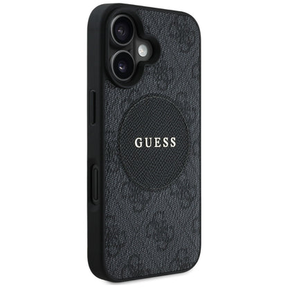 Husa MagSafe pentru Apple iPhone 16, Guess, 4G Circle Classic Logo, Neagra