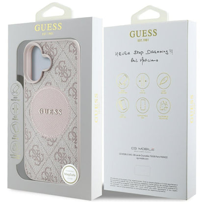 Husa MagSafe pentru Apple iPhone 16, Guess, 4G Circle Classic Logo, Roz