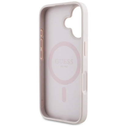 Husa MagSafe pentru Apple iPhone 16, Guess, 4G Circle Classic Logo, Roz