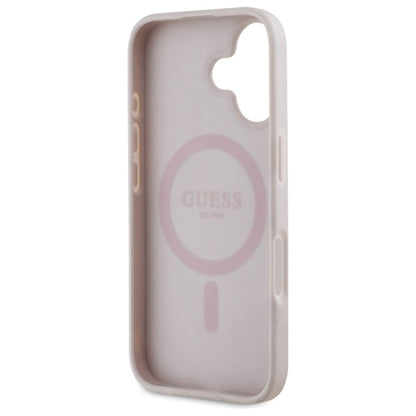 Husa MagSafe pentru Apple iPhone 16, Guess, 4G Flowers Print, Roz
