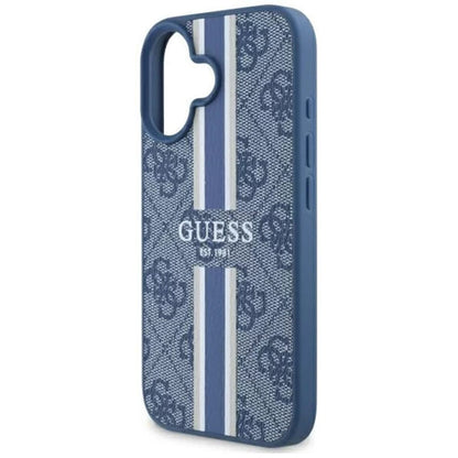 Husa MagSafe pentru Apple iPhone 16, Guess, 4G Printed Stripes, Albastra