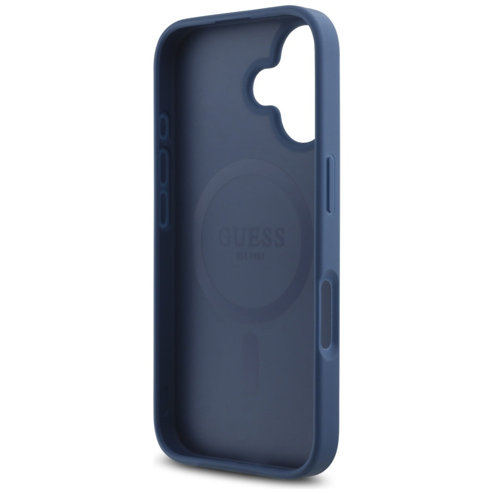 Husa MagSafe pentru Apple iPhone 16, Guess, 4G Small and Classic Logo, Albastra