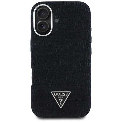 Husa MagSafe pentru Apple iPhone 16, Guess, Denim Triangle Logo, Neagra
