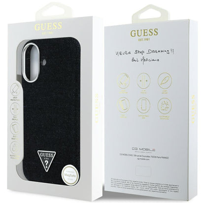 Husa MagSafe pentru Apple iPhone 16, Guess, Denim Triangle Logo, Neagra