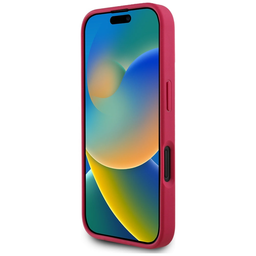 Husa MagSafe pentru Apple iPhone 16, Guess, Grained Flowers, Fucsia