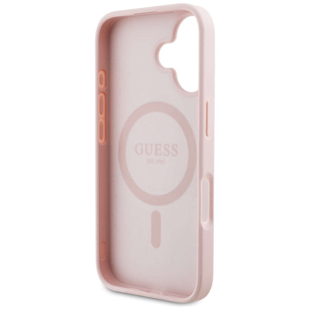 Husa MagSafe pentru Apple iPhone 16, Guess, Grained Flowers, Roz