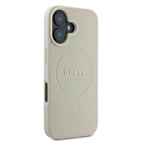 Husa MagSafe pentru Apple iPhone 16, Guess, Grained Gold Ring, Bej
