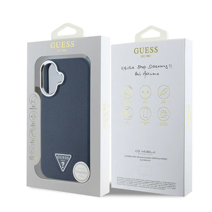 Husa MagSafe pentru Apple iPhone 16, Guess, Grained Triangle Logo, Neagra