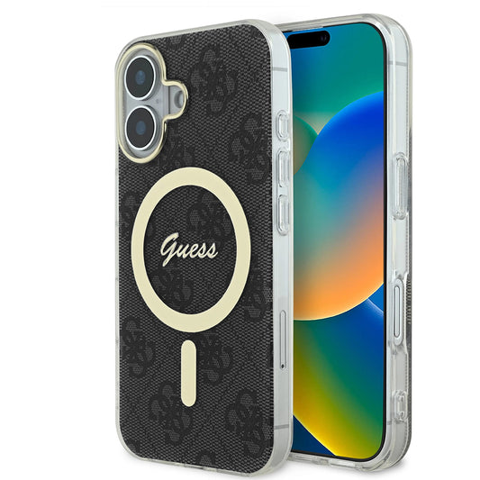 Husa MagSafe pentru Apple iPhone 16, Guess, IML 4G, Neagra