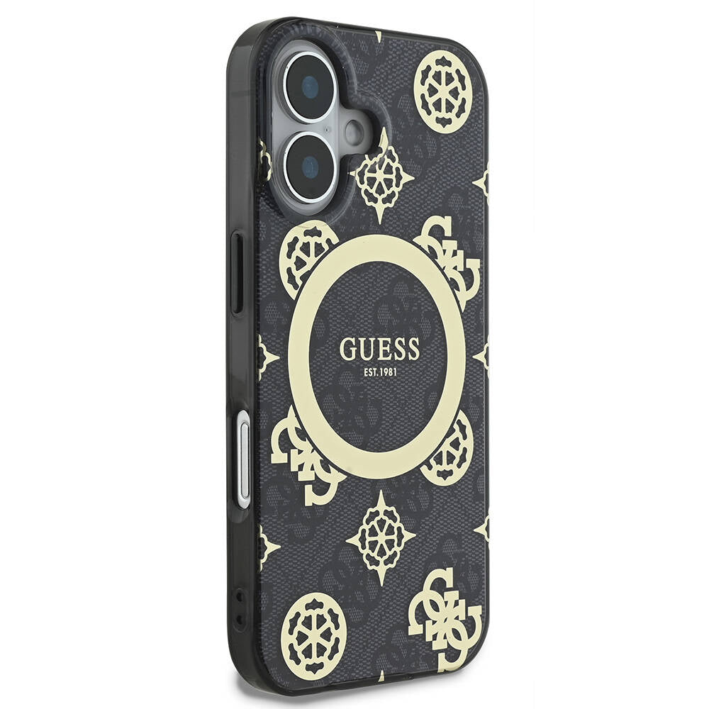 Husa MagSafe pentru Apple iPhone 16, Guess, IML 4G Peony, Neagra GUHMP16SH4PYEEK