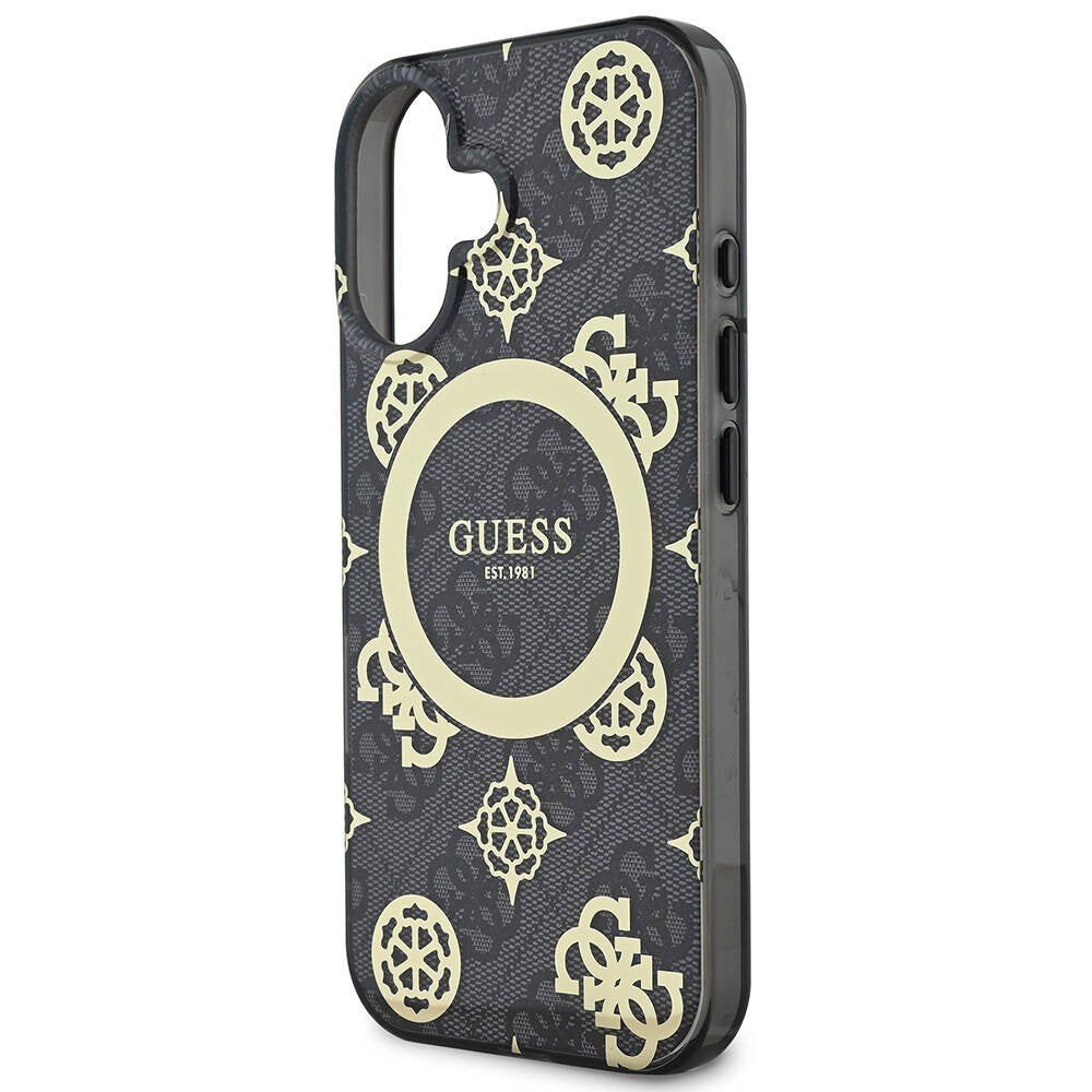 Husa MagSafe pentru Apple iPhone 16, Guess, IML 4G Peony, Neagra GUHMP16SH4PYEEK