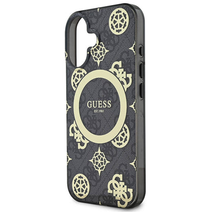 Husa MagSafe pentru Apple iPhone 16, Guess, IML 4G Peony, Neagra GUHMP16SH4PYEEK
