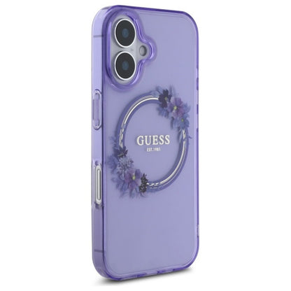 Husa MagSafe pentru Apple iPhone 16, Guess, IML Flowers Wreath, Mov