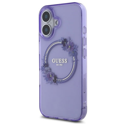 Husa MagSafe pentru Apple iPhone 16, Guess, IML Flowers Wreath, Mov