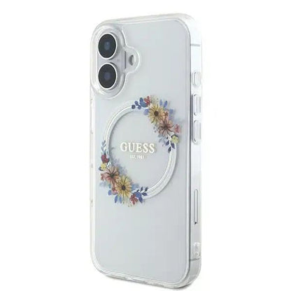 Husa MagSafe pentru Apple iPhone 16, Guess, IML Flowers Wreath, Transparenta