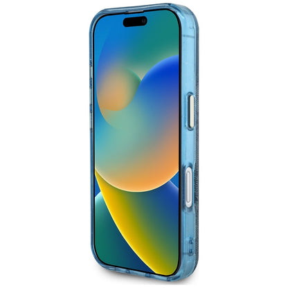 Husa MagSafe pentru Apple iPhone 16, Guess, IML Glitter 4G Circle Triangle, Albastra