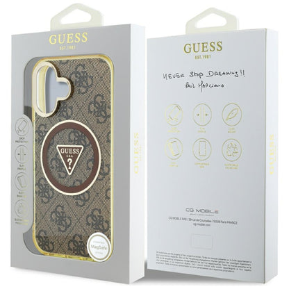 Husa MagSafe pentru Apple iPhone 16, Guess, IML Glitter 4G Circle Triangle, Maro