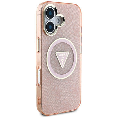 Husa MagSafe pentru Apple iPhone 16, Guess, IML Glitter 4G Circle Triangle, Roz