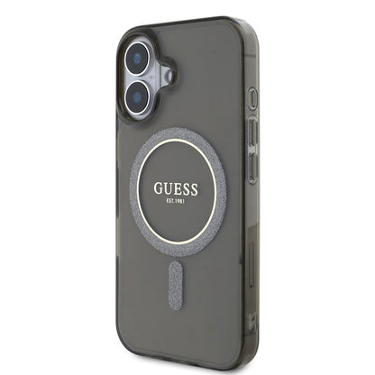Husa MagSafe pentru Apple iPhone 16, Guess, IML Glitter Circle, Neagra