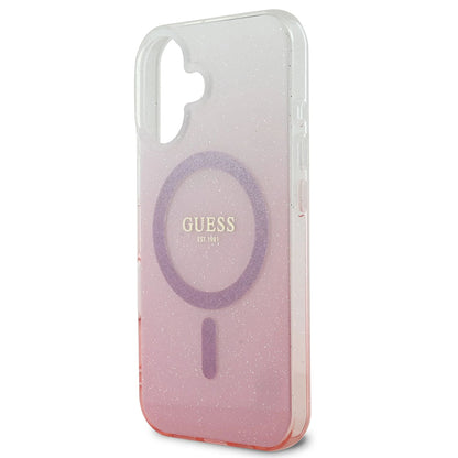 Husa MagSafe pentru Apple iPhone 16, Guess, IML Glitter Gradient, Maro