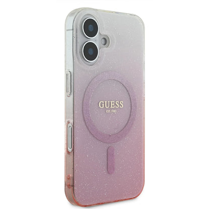 Husa MagSafe pentru Apple iPhone 16, Guess, IML Glitter Gradient, Roz