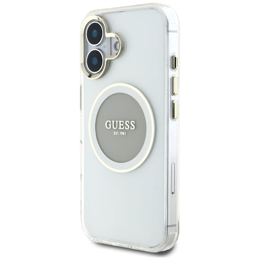 Husa MagSafe pentru Apple iPhone 16, Guess, IML Metal Colored Circle, Gri