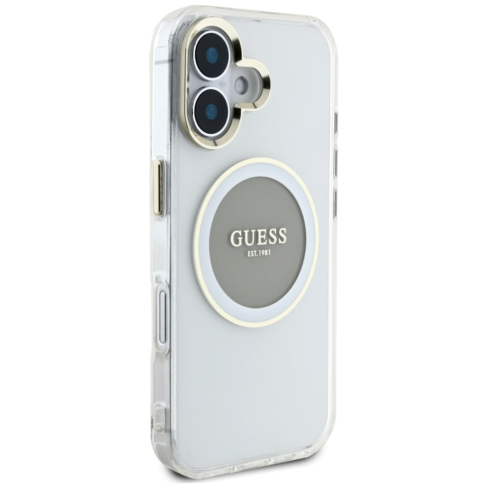 Husa MagSafe pentru Apple iPhone 16, Guess, IML Metal Colored Circle, Gri