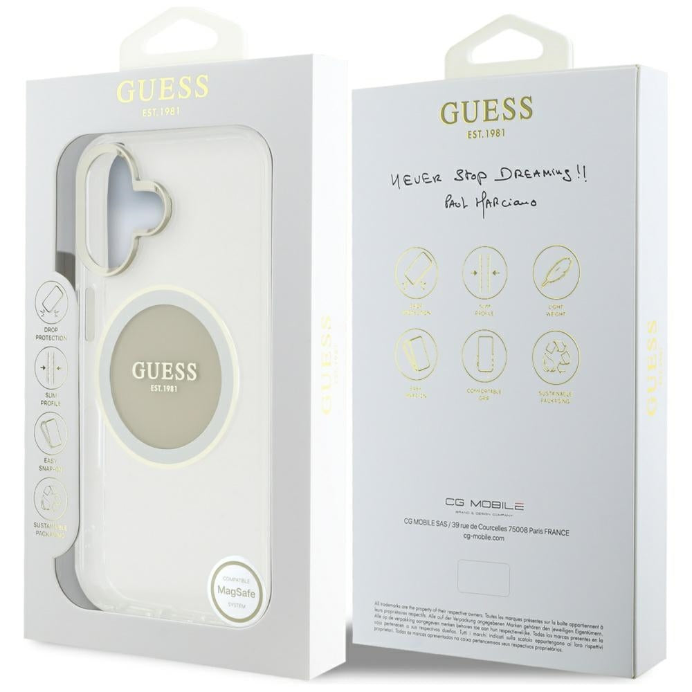 Husa MagSafe pentru Apple iPhone 16, Guess, IML Metal Colored Circle, Gri