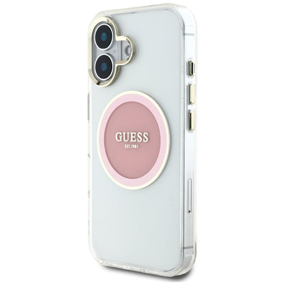 Husa MagSafe pentru Apple iPhone 16, Guess, IML Metal Colored Circle, Roz