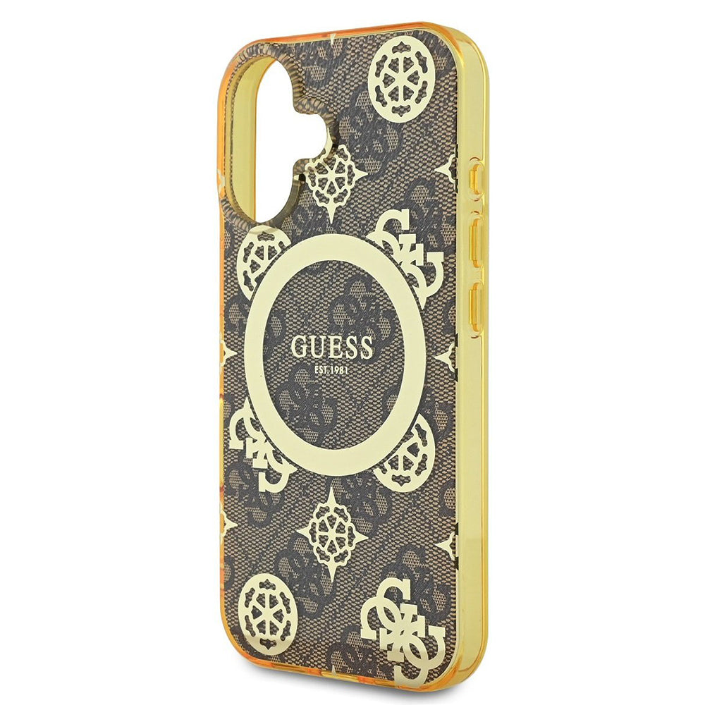 Husa MagSafe pentru Apple iPhone 16, Guess, IML Peony On 4G Background, Maro