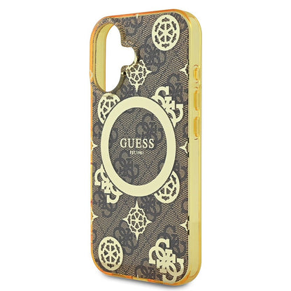 Husa MagSafe pentru Apple iPhone 16, Guess, IML Peony On 4G Background, Maro