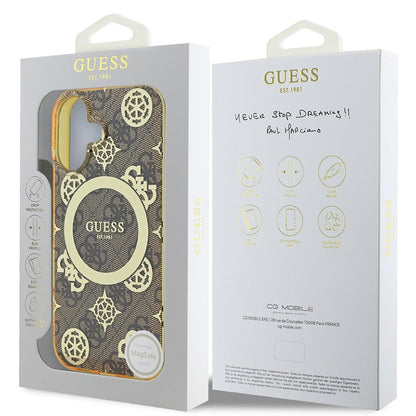 Husa MagSafe pentru Apple iPhone 16, Guess, IML Peony On 4G Background, Maro