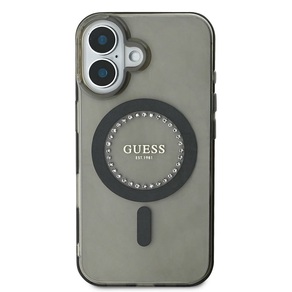 Husa MagSafe pentru Apple iPhone 16, Guess, IML Rhinestone, Neagra