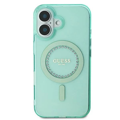Husa MagSafe pentru Apple iPhone 16, Guess, IML Rhinestone, Verde