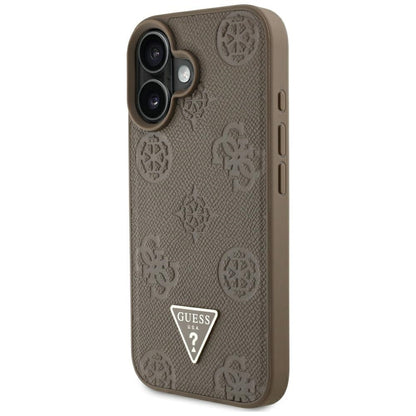 Husa MagSafe pentru Apple iPhone 16, Guess, Peony Grained Hot Stamp Triangle, Maro