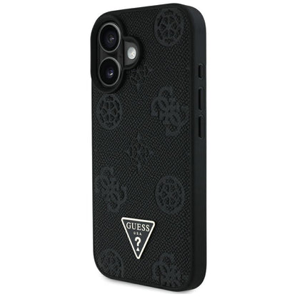 Husa MagSafe pentru Apple iPhone 16, Guess, Peony Grained Hot Stamp Triangle, Neagra